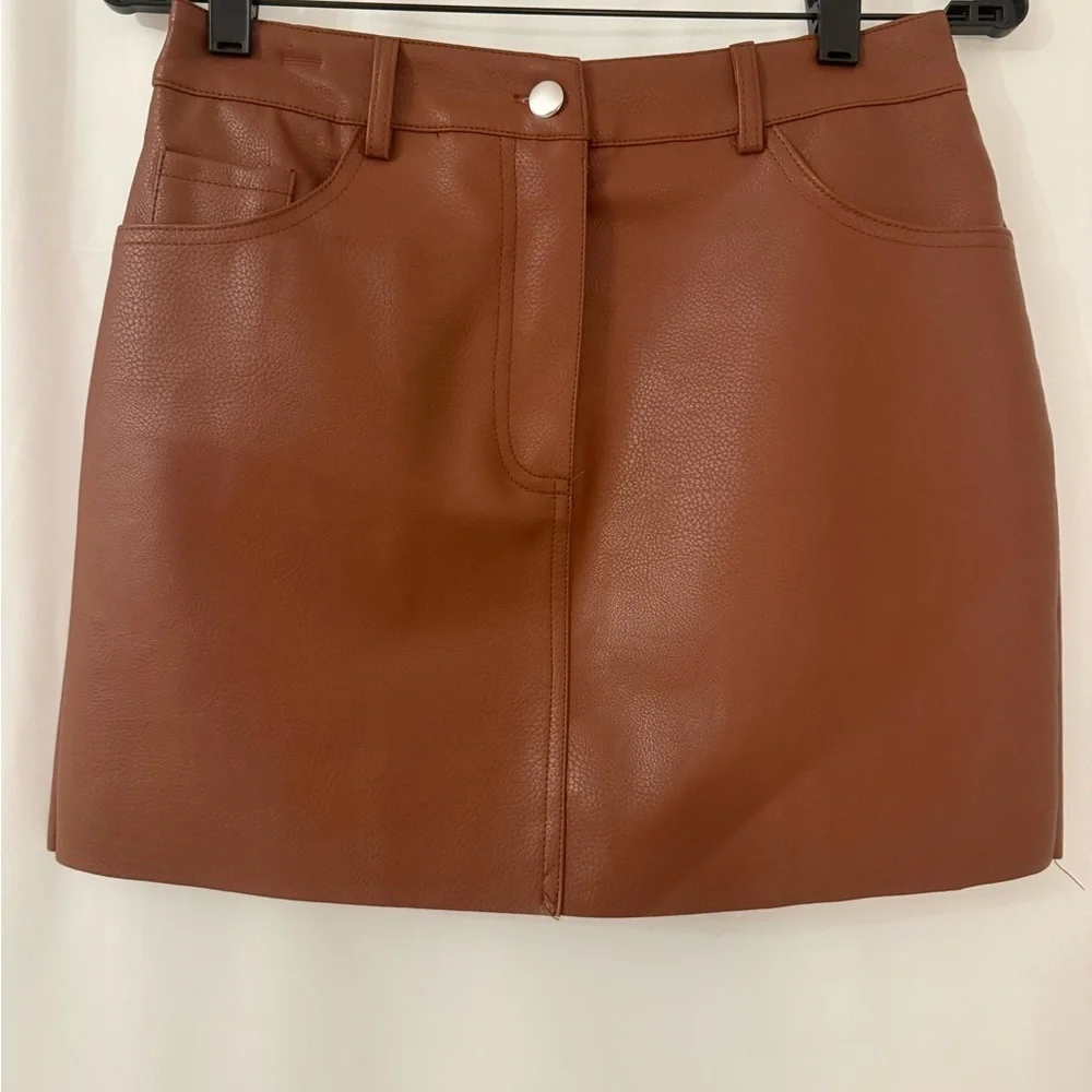 Chocolate Brown Vegan Leather Mini Skirt High Waisted Size L